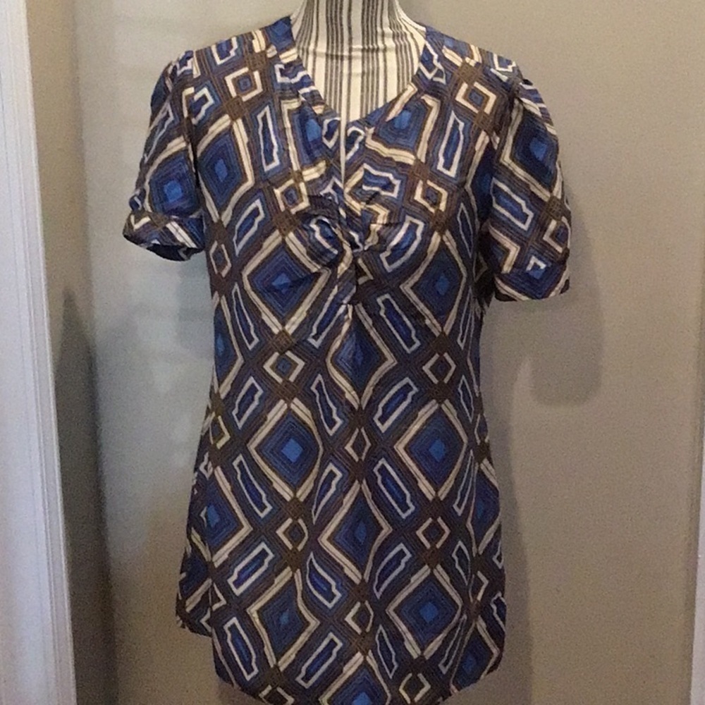 New York & Company Patterned 100% Silk Shirt Size Medium